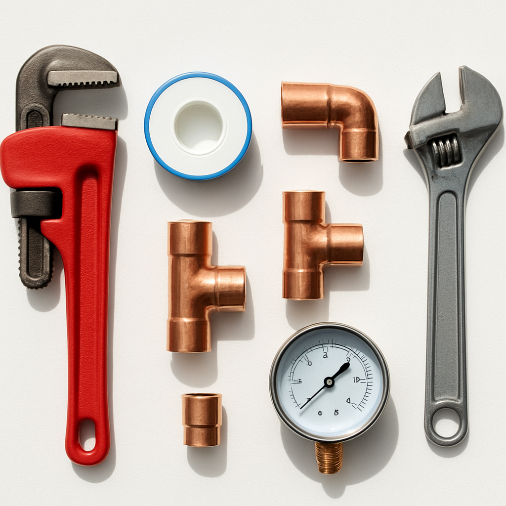 Professional plumbing tools laid out neatly — Mansfield Maintenance Plumbing