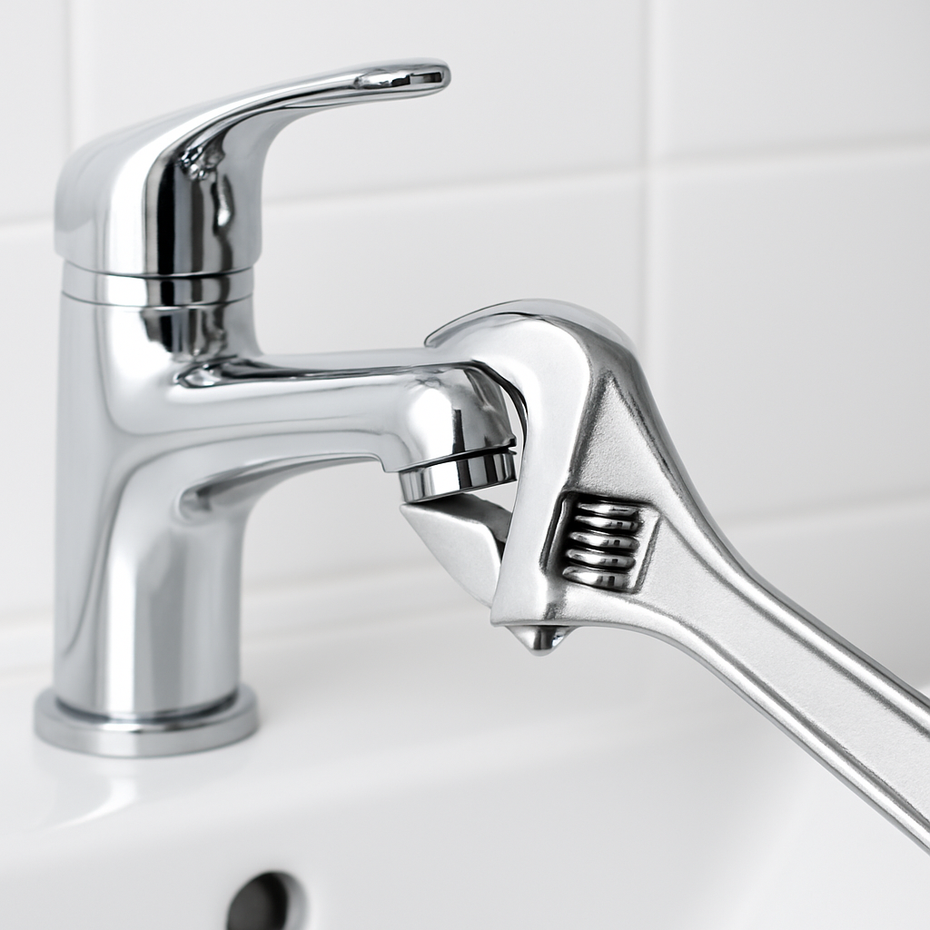 Chrome tap being tightened — general plumbing maintenance