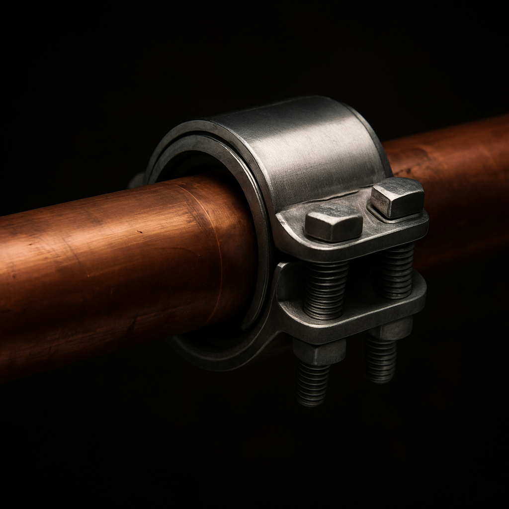 Copper pipe joint with repair clamp — leak detection and repair